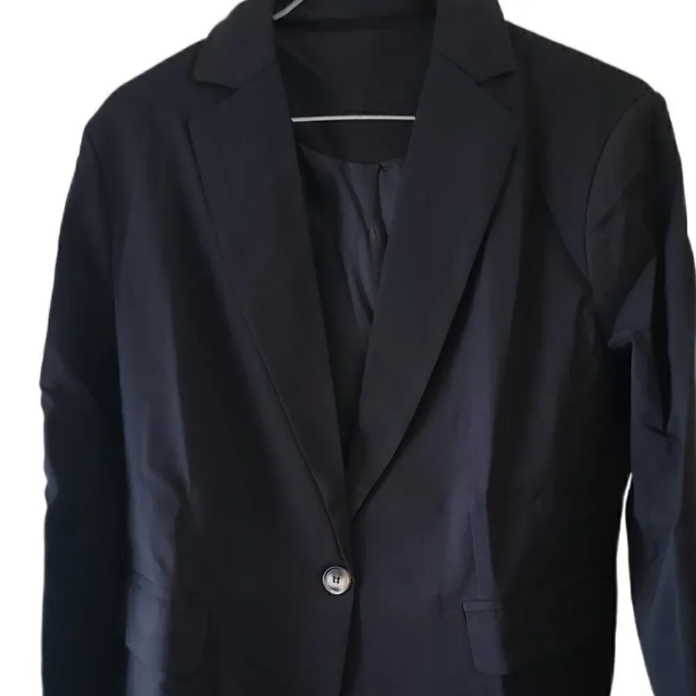 New Black Women's Blazer Button Closure, Pocketed - Picture 2 of 3